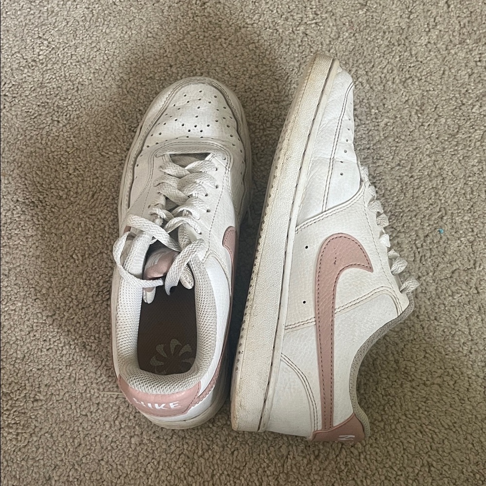 Nike White Sneakers with Pink Swoosh